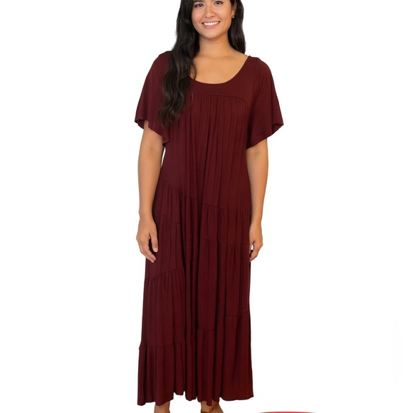 (A56) NEW Free People Beach tiered Burgundy Maxi Dress with drop back, NWOT, XS - Picture 2 of 8